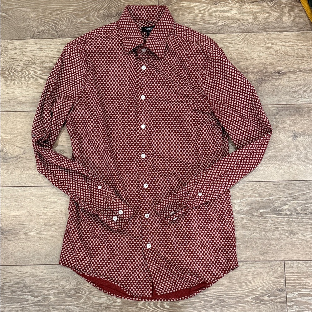 Express Men's Red Patterned Dress Shirt